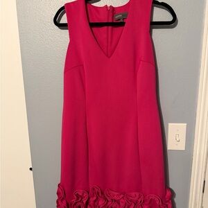 Donna Ricco Hot Pink V-Neck Sleeveless Mini Dress with Ruffle Hem